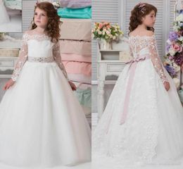 Cheap White Flower Girl Dresses for Weddings Lace Girls Pageant Dresses First Communion Dress Little Girls Prom Ball Gown03519455