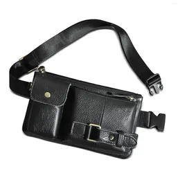 Waist Bags Crazy Horse Leather Men Casual Travel Coffee Fanny Belt Bag Chest Pack Sling Design Bum Phone Case Pouch Male 8135b