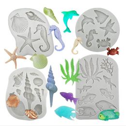 Mermaid Theme Cake Fondant Mould Seahorse Seashell Starfish Mermaid Tail Silicone Mould for Cake Decoration, Chocolate, Candy, Polymer Clay 122237