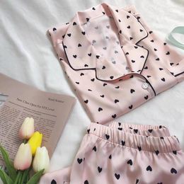 Womens Sleepwear Pyjamas Sets Faux Satin Silk Pyjama Spring Pijama Ladies Long Sleeve Love Print 2 Piece Pjs Homewear