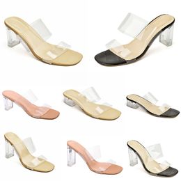 2024 Women Extravasation Summer Shoes Sandals High Heels Transparent Crystal Heel Bright Surface Black Large Size 35-41 801
