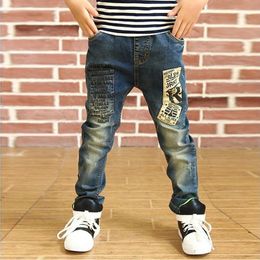 Ienens erkek kız pantolonlar skinny jeans elastik bel pantolonları 4-13 yaşındayken erkekler kot giyim kıyafetleri spor dipleri 240113