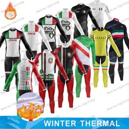 Racing Sets Winter Thermal Italy Team Cycling Jersey Set Warm Fleece Mens And Womens Flag Clothing White Road Bike Shirt Suit