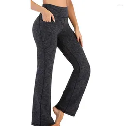 Women's Pants Fashion Workout Wide Leg Women High Waist Yoga Fitness Slim Pockets Leggings Flare Trousers Ladies Solid Y2k Clothes Grey