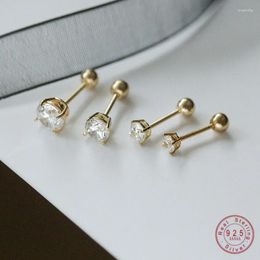 Stud Earrings 925 Sterling Silver Delicate Inlay Four Zircon Mini For Women Korean Fashion Simple Jewellery Accessories