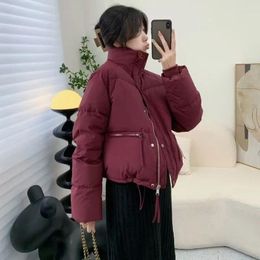 Women's Trench Coats 2024 Women Jacket Cotton-padded Long Sleeve Thicken Stand Collar Puffer Winter Tops Short Coat Korean Fashion