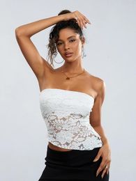 Women's Tanks Women S Summer Fashion Tube Tops White Sleeveless Off Shoulder Lace Floral Bandeau