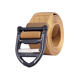Wholesale outdoor leisure men's brown black nylon polyester training tactical zinc alloy buckle quick release braided belt
