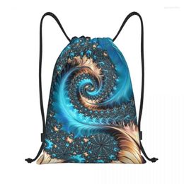 Shopping Bags Turquoise Geometric Patterns Art Drawstring Backpack Sports Gym Bag For Elegant Copper And Teal Fractal Eleven Sackpack