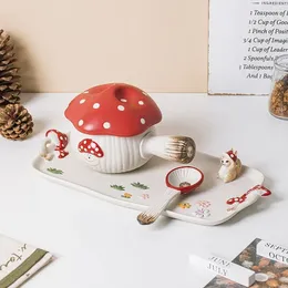 Bowls 3 Piece Set Cartoon Ceramic Bowl With Handle Home Creative Mushroom Salad Cute Plates Cooking Gadgets Kitchen Accessories
