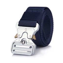 Manufacturer Wholesale 38MM Men's Nylon Tactical Belt White Metal Buckle Outdoor Multifunctional Canvas Fabric Belt