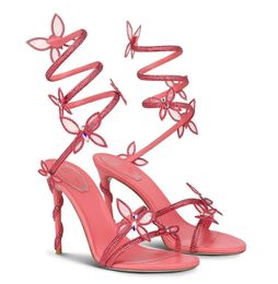 Elegant Brand Margot Crystal Sandals Shoes Snake Wrapped High Heels Butterflies Strappy Party Dress Wedding Fashion Gladiator Sandalias EU35-43