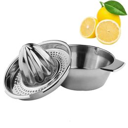 Manual Fruit Juicer Stainless Steel Hand With Bowl Strainer Rotation Press Citrus For Orange Lemon Kitchen Tool 240113