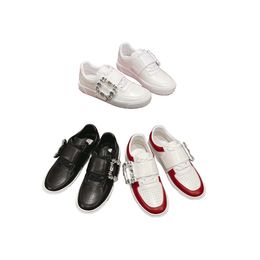 24 new RV square buckle small white shoes female diamond buckle leather breathable loafer casual sneakers thick-soled high board shoes female