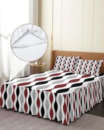 Bed Skirt Geometric Black Red Grey Mediaeval Print Elastic Fitted Bedspread With Pillowcases Mattress Cover Bedding Set Sheet