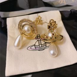 vivianeism westwoodism earrings earrings Light Luxury Pearl Droplet 3D Banquet President's Earrings Earstuds