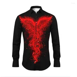 Men's Dress Shirts Button Lapel Phoenix Flame Shirt Fashionable Casual Geometric Outdoor Party Soft And Comfortable 2024 Plus Size