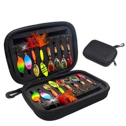 16pcsset Fly Fishing Spinner Baits Set Treble Hook Metal Sequin Trout Spoon Bass Lures Fish Organiser Box Storage Bag 240113