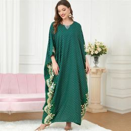 Ethnic Clothing Muslim Women Kimono Polka Dot Batwing Sleeve Loose Lace Embroidery Dress Pakistani Eid Ramadan Kaftan Dubai Robe Gown Abaya