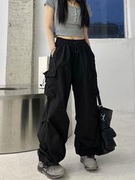 Zoki Streetwear Hip Hop Cargo Pant Fashion Pockets Oversize Loose Trousers Summer Bf Korean High Waist Wide Leg Pants 240113
