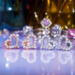 Stud Earrings Heart Shape For Women 925 Sterling Silver Luxury Personality Trend Diamond Fine Jewellery Anniversary Gift 2024