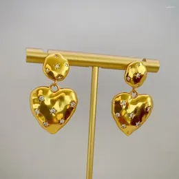 Dangle Earrings Brass Zirconia Heart Women Jewellery Punk Hiphop Designer Runway Rare Simply Gown Boho Top Japan Korean