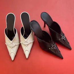 stiletto con design Stud Buckle belt buckle decoration Genuine Leather Pointed Toes Stiletto Heel Luxury Designer shoes