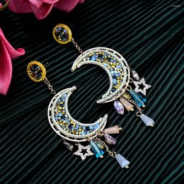 Stud Earrings Siscathy Greece Fashion Moon Drop For Women Long Star Tassel Crystal Female Party Accessories Jewellery Gift