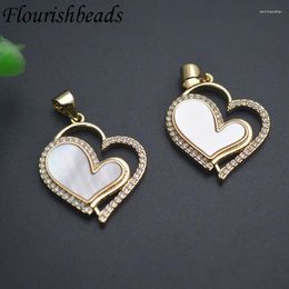 Pendant Necklaces High Quality Gold Color Paved Cubic Zircon Bead Heart Shape For DIY Fashion Necklace Jewelry Making 10pcs/lot