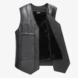 Men's Vests Comfy Fashion Jacket Motorcycle Vest Plus Velvet Thickened Sleeveless Warm Autumn Faux Leather Oversized Daily