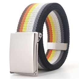 Custom Unisex Golf Multicolor 38mm Colourful Striped Flap Buckle Belt Cute Wear Belt Canvas