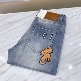 Kot tasarımcı kadın pantolon kadın moda kedi yavrusu nakış karikatür grafik pantolonlar rahat ince düz denim pantolon fabrika s