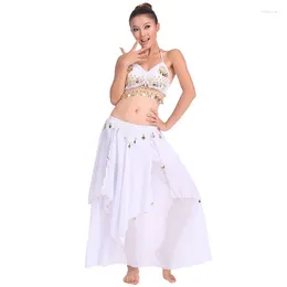 Stage Wear Belly Dancing Performance Oriental Clothes 2pieces Suit Top Shirt Skirt Dance Costume Set White