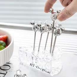 Forks Stainless Steel Fruit Fork Creative Toothpick Set Mouse Shape Cheese Base Small Cake Metal Home Kitchen Utensils