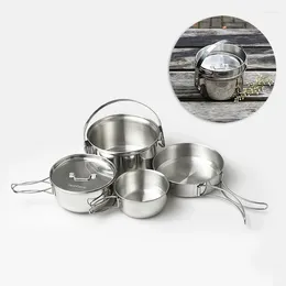 Cookware Sets Stainless Steel Set Pot Outdoor Portable Kitchen Utensils Cutlery Kit Mesh Bag Camping Hiking Picnic Cooking Tool