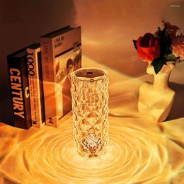 Night Lights LED Rose Crystal Lamp Touch Table Projector Light Adjustable Romantic Diamond Atmosphere Bedroom Bedside Decoration