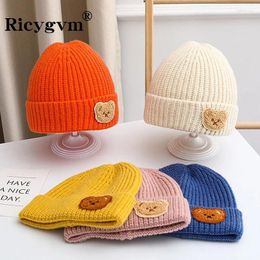 Berets Cartoon Bear Children Beanies Solid Colour Crochet Bonnet Kids Skullies Cap For Boys Girls Autumn Winter Warm Woollen Knitted Hat