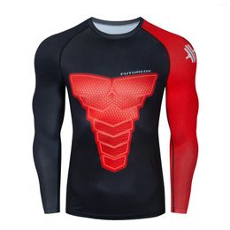 Men's T Shirts Quick Drying Sports T-Shirts For Men Patchwork Printed Compression Top Round Neck Long Sleeve Pullover Shirt Sportswear