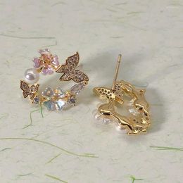 Stud Earrings 2024 Colorful Flower Butterfly With Pearl Embedding Simple Sen Ear Clips Without Holes Sweet Gift Whol