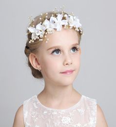 Charming Cute Kids Children Veils Head Pieces to Match Flower Girl Dresses 2015 White Pink Princess Garland Flower Girl Headband F9875086