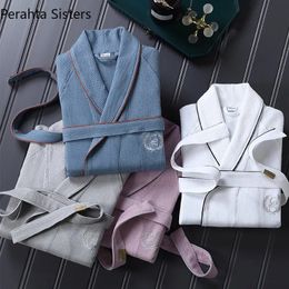 Top Quality 100% Cotton Waffle Bathrobe Men Normal Thick Absorbent Bath Robe Male Spring Autumn Solid Dressing Gown 240113