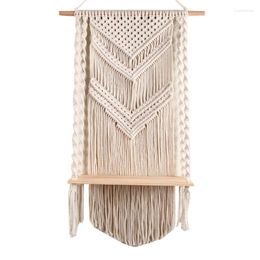 Decorative Plates Handmade Tassel Macrame Wall Hanging Shelf Boho Cotton Rope Woven Tapestry Plant Hanger Wood Decor