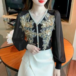 Women's Blouses Satin Chinese Style Shirt Loose Fashion Clothing Long Sleeves Spring/Summer Vintage Women Tops YCMYUNYAN