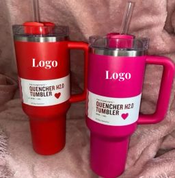 Winter Comso PINK Parade 40oz Quencher H2.0 Mugs Cups Target Red travel Car cup Stainless Steel Tumblers Cups with handle Valentine's Day Gift With 1:1 Same Logo 0114