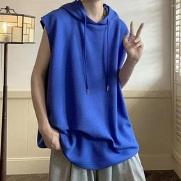 Men's Tank Tops Men Workout Hoodie Sleeveless Sweatshirt Hooded Top Breathable Loose Fit Mid-length Vest Hoodies