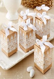 Kraft Paper Candy Favour Box White Lace Pattern Wedding Party Baby Shower Gift Boxes Decoration Faovrs New1317271