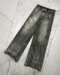 Y2K Destroyed Stitching Jeans Men's Black Washed Gothic Style Street Trend Clothing Retro Loose Wide Leg Pants Fall Guys 240113