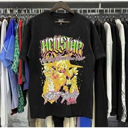 Hellstar Shirt Designer Mens Tshirt Rapper Washed Grey Heavy Craft Unisex Short Sleeve Top High Street Fashion Retro Hell Womans American High Street Hip Hop 5926