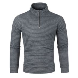 Winter Men's Hoodie with A Zipper Design and A Solid Colour High Neck Base Coat for Men