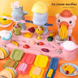 Pretend To Play Piggy Noodle Machine Family House Toy Set Coloured Clay Plasticine Ice Cream Mould Children's Toys 240113